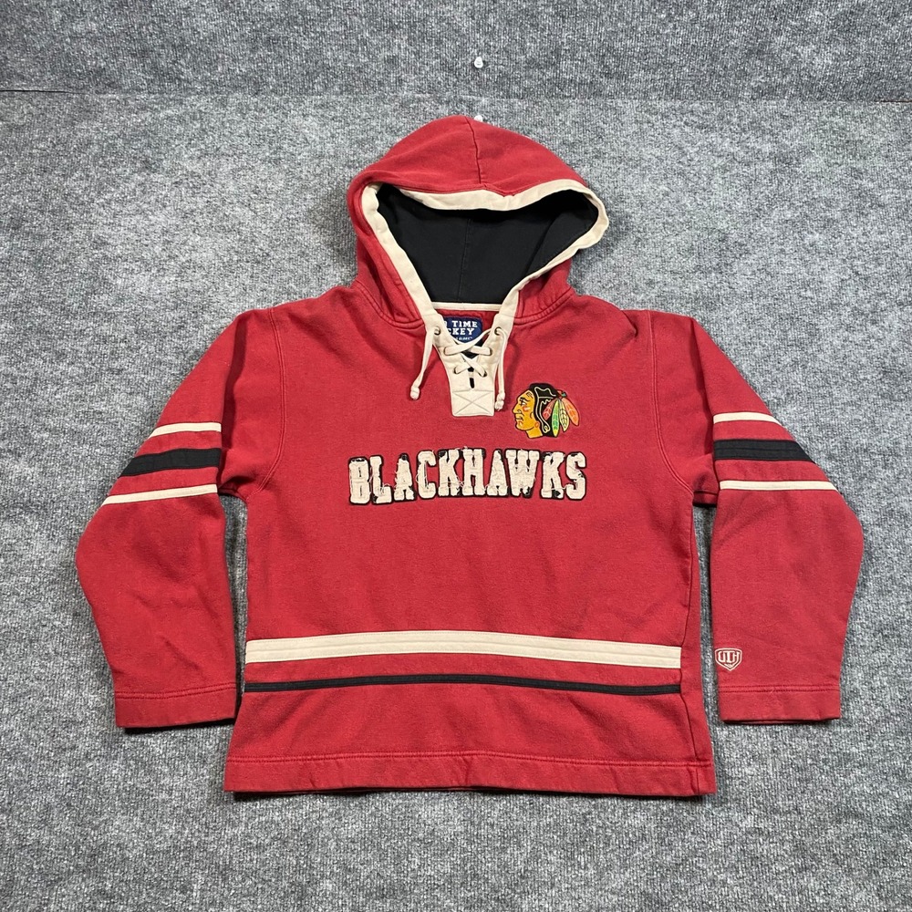 Old Time Hockey Chicago Blackhawks Lace Up Hoodie Mens Large Red NHL Pullover